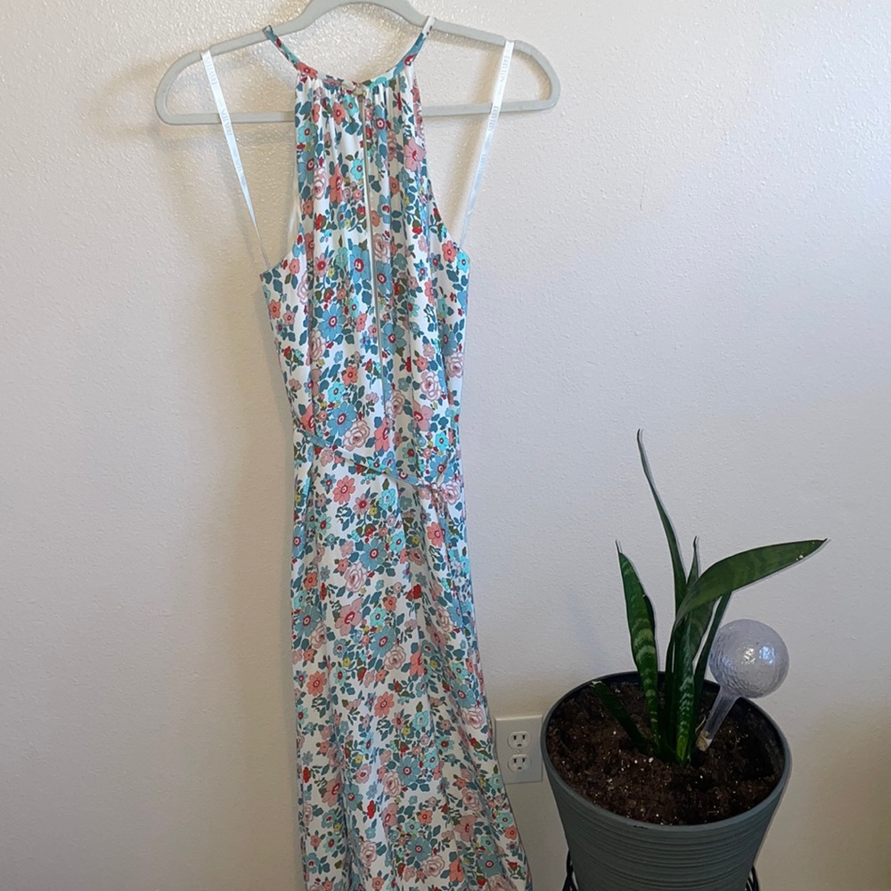 David’s bridal multicolor floor length dress floral worn once